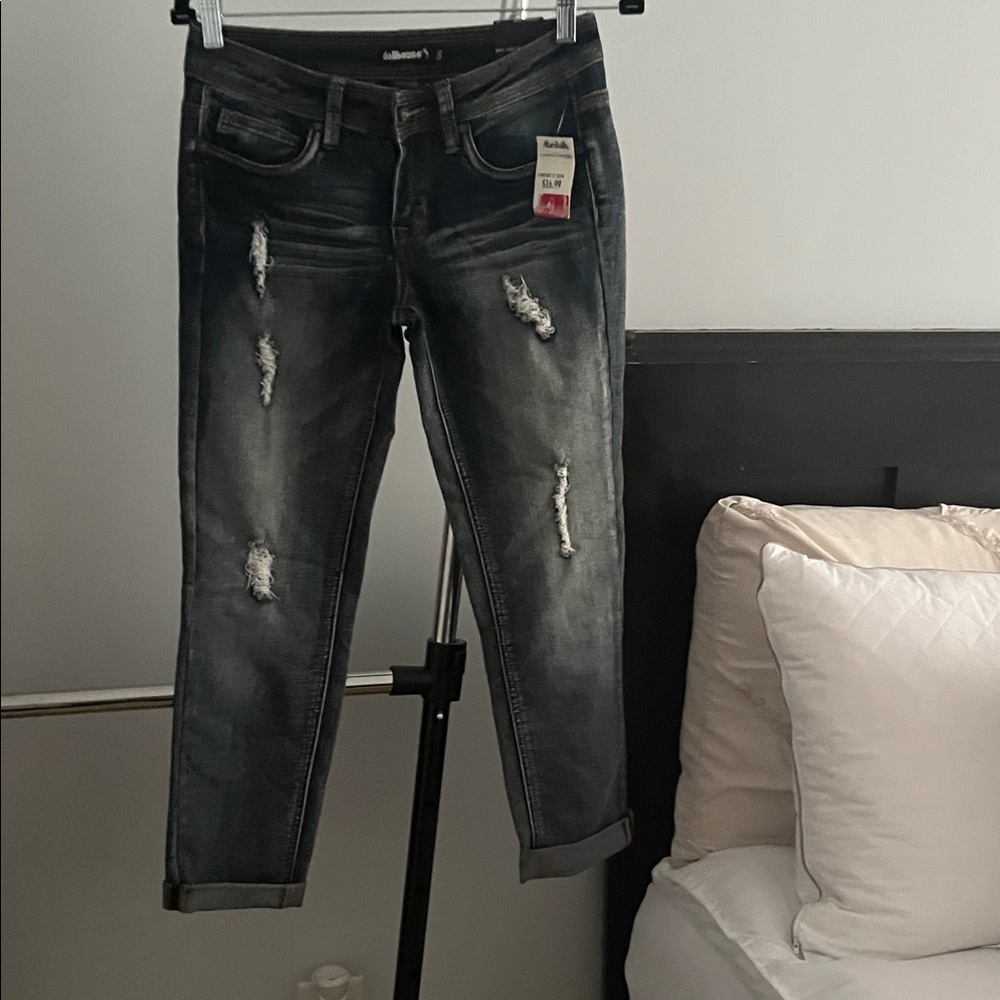 Dollhouse Distressed Washed Black Boyfriend Jeans